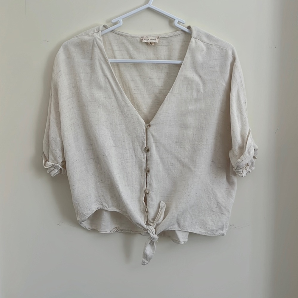 hem & thread top cream button down with tie